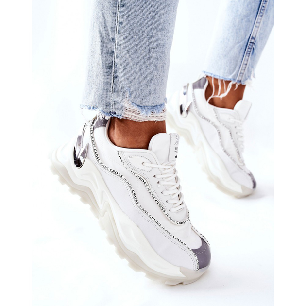 Sneakersy damskie na grubej podeszwie do kostki Cross Jeans II2R4017C 40 Białe (8697319153965) - obraz 1