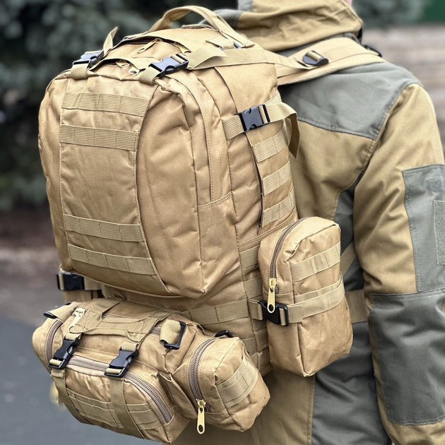 Тактичний рюкзак Tactic рюкзак з підсумками на 55 л. штурмовий рюкзак Койот 1004-coyote - зображення 1