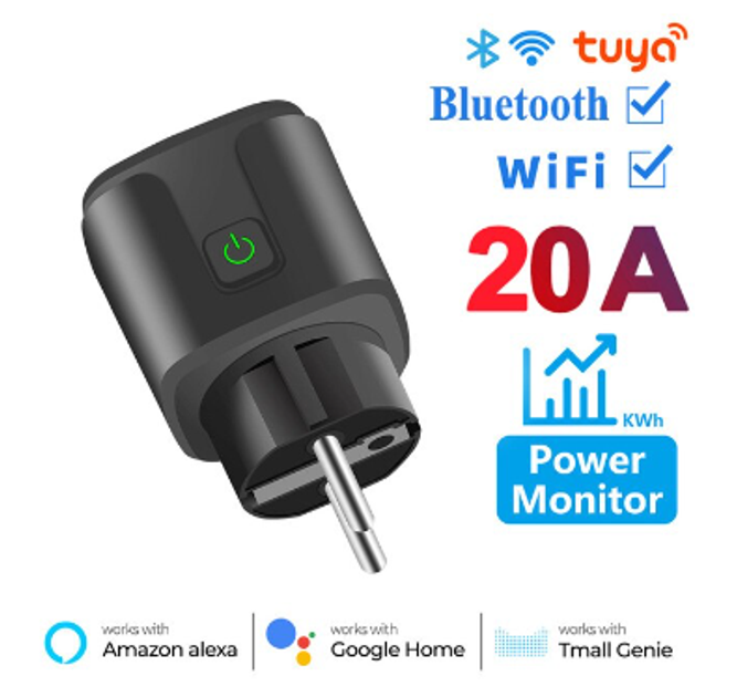 Умная розетка Tuya Smart WiFi Head 20А со счетчиком электроэнергии ...