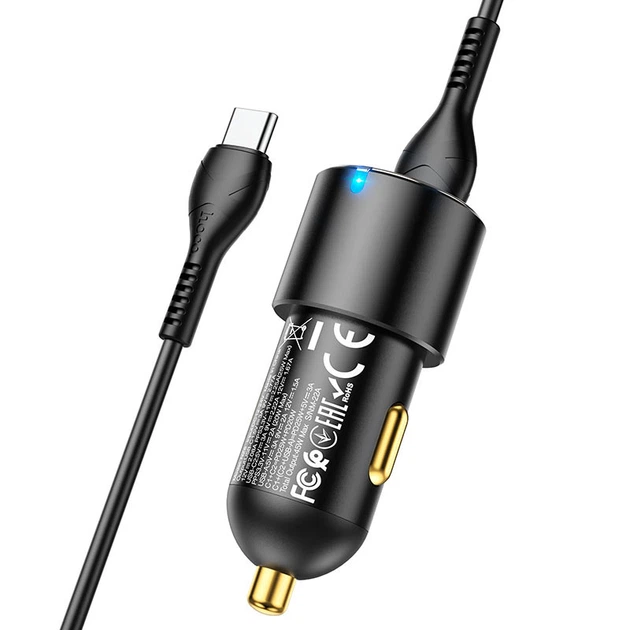 Автомобильное зарядное устройство (АЗУ) Hoco NZ6 PD45W (2Type-C/1USB) + Type-C to Type-C Черный - изображение 2
