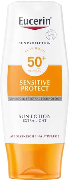 Сонцезахисний лосьйон для тіла Eucerin Sensitive Protect Sun Lotion Extra Light SPF50 + 150 мл (5025970003139) - зображення 1