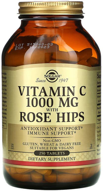 Suplement diety Solgar Vitamin C with rosehip 1000 mg 250 tablets (33984024014) - obraz 1