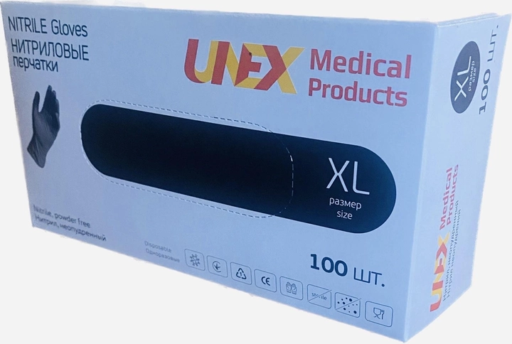 Рукавички нітрилові неопудрені нестерильні чорні UNEX Medical Products розмір XL - изображение 1
