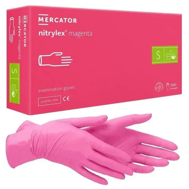 Перчатки нитриловые нестерильные неопудренные Nitrylex magenta S 100 шт розовые - изображение 1