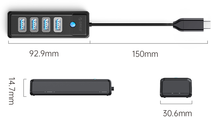 Hub USB-C Orico 4 x USB 3.1 Czarny (PW4U-C3-015-BK-EP) - obraz 6