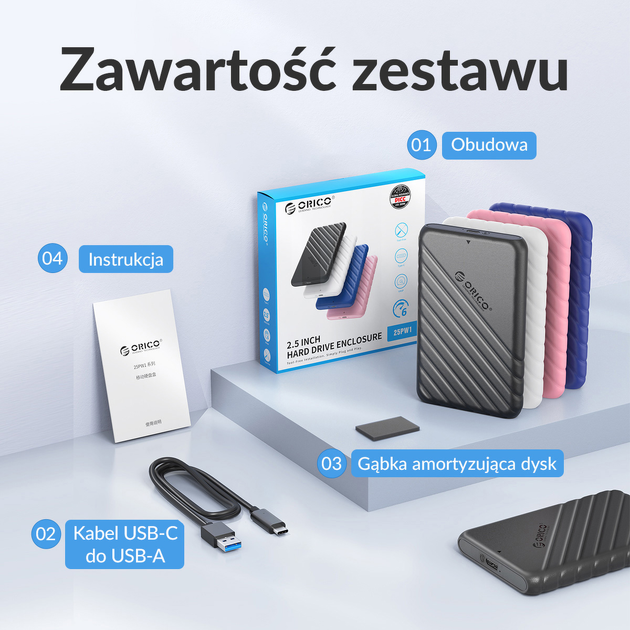 Kieszeń zewnętrzna Orico 2.5" USB-C 3.1 6Gbps Czarna (25PW1-C3-BK-EP) - obraz 12