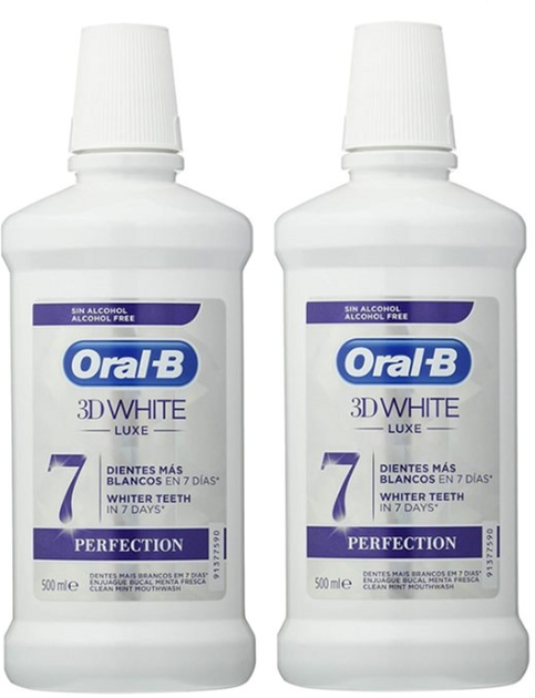 Набір для ополіскування порожнини рота для відбілювання зубів Oral-B Mouthwash Bucal 3d White Luxe 2x500 ml (4210201207986) - зображення 1