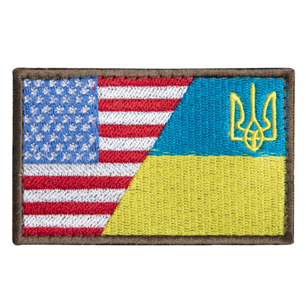 Шеврон нашивка на липучке флаг Украины и США, вышитый патч 5х8 см - изображение 1