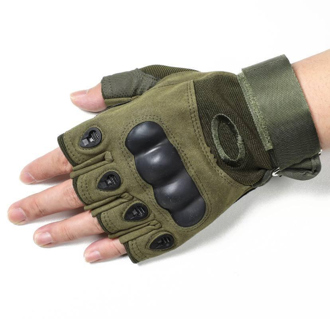 Тактичні рукавички для для ЗСУ безпальчасті Олива - зображення 1