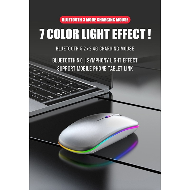 Беспроводная мышка Magic RGB подсветка USB зарядка бесшумная со встроенным аккумулятором Bluetooth+2.4G 297 Черный - изображение 3