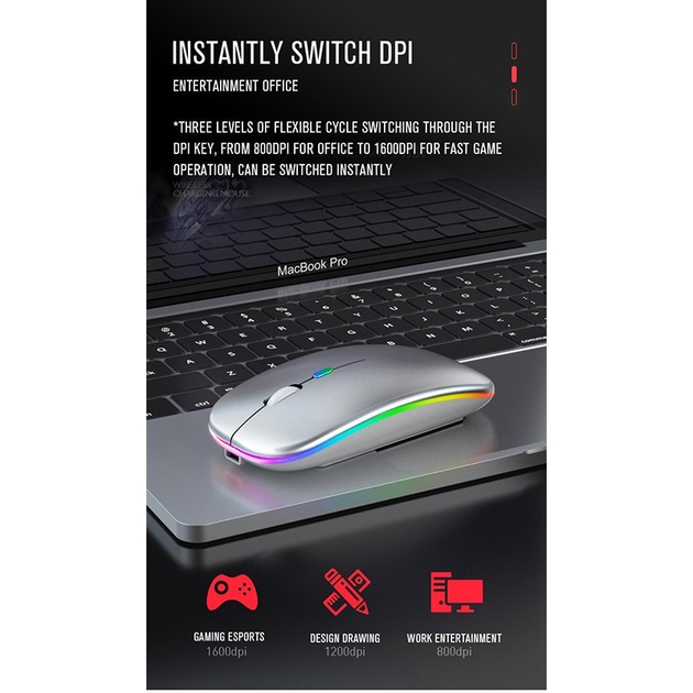 Беспроводная мышка Magic RGB подсветка USB зарядка бесшумная со встроенным аккумулятором Bluetooth+2.4G 297 Черный - изображение 6