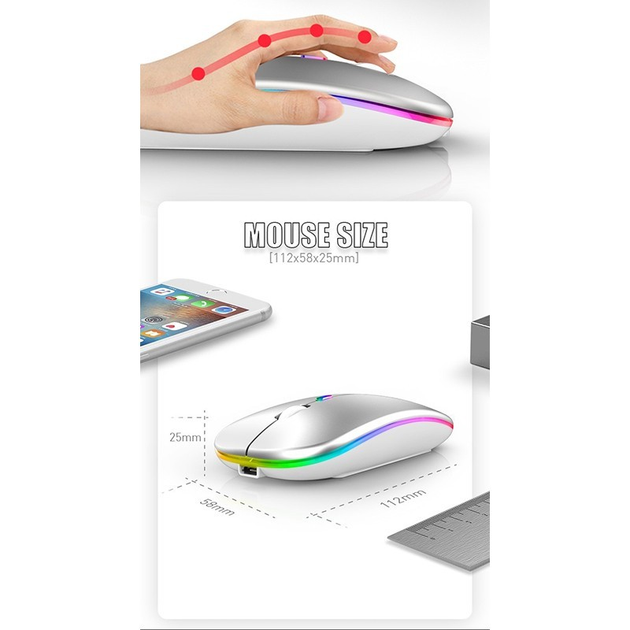 Беспроводная мышка Magic RGB подсветка USB зарядка бесшумная со встроенным аккумулятором Bluetooth+2.4G 297 Черный - изображение 8