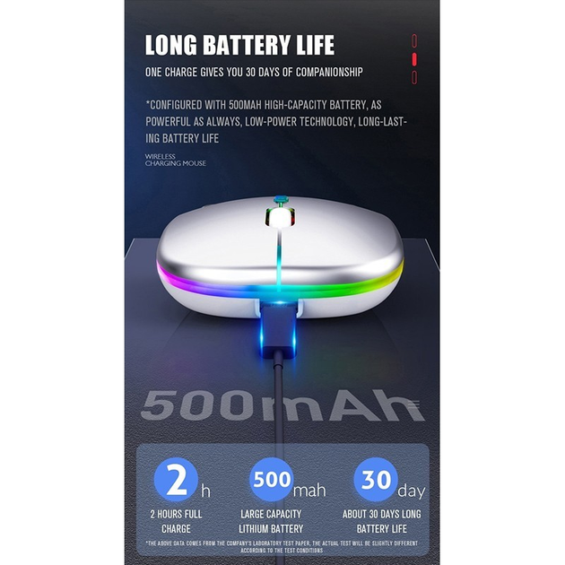 Беспроводная мышка Magic RGB подсветка USB зарядка бесшумная со встроенным аккумулятором Bluetooth+2.4G 297 Черный - изображение 9