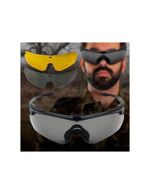 Тактические очки три варианта защитного стекла TGG2 Black 3 в 1 - изображение 1