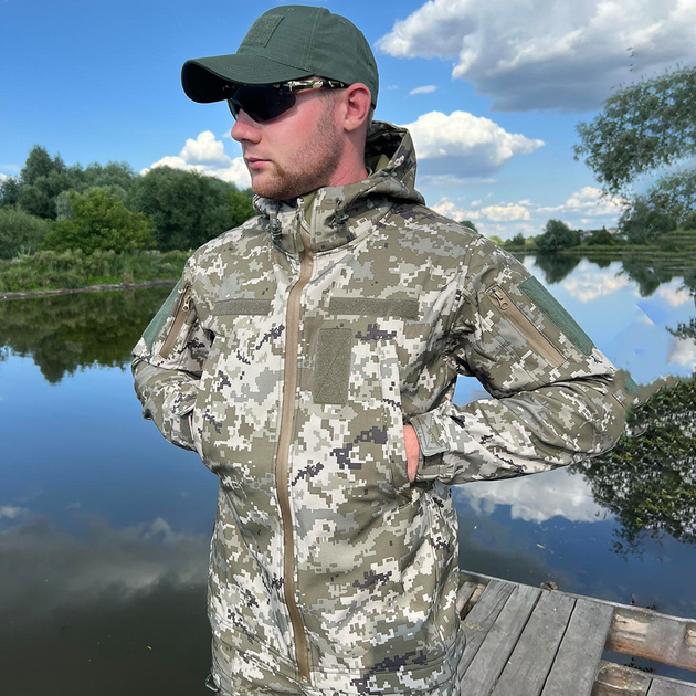 Чоловіча водонепроникна Куртка Softshell з Капюшоном та Липучками під шеврони піксель розмір M - зображення 2