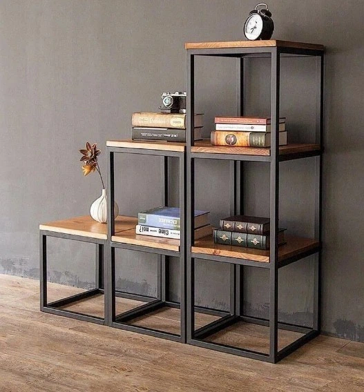 Дизайнерський Стелаж в стилі Loft Design 120x40x120h Чорний/Дерево ATL097 - зображення 10