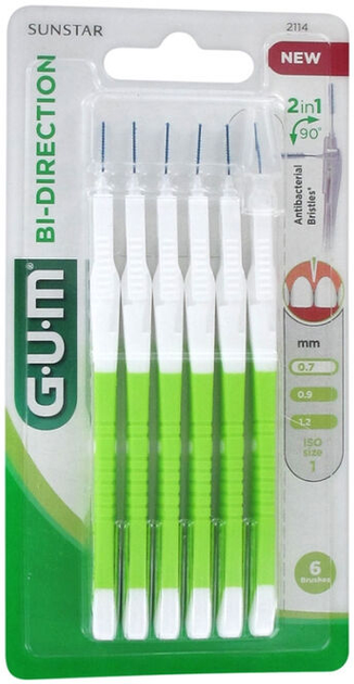 Зубні щітки GUM Bi-Direction 0.7 мм Green 6 шт (7630019903370) - зображення 1