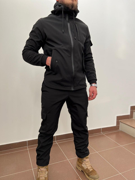 Тактический водоотталкивающий костюм из материала Softshell (куртка+штаны) XL, Черный - изображение 2