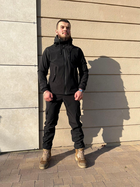 Тактический водоотталкивающий костюм из материала Softshell (куртка+штаны) L, Черный - изображение 1
