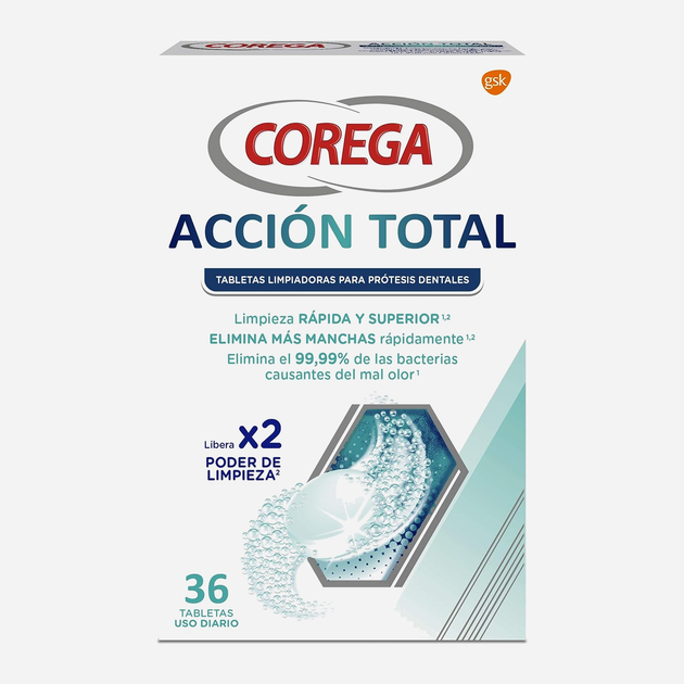 Tabletki czyszczące dla protez i aparatow ortodontycznych Corega Total Action 36 tabletek (5054563016157) - obraz 1