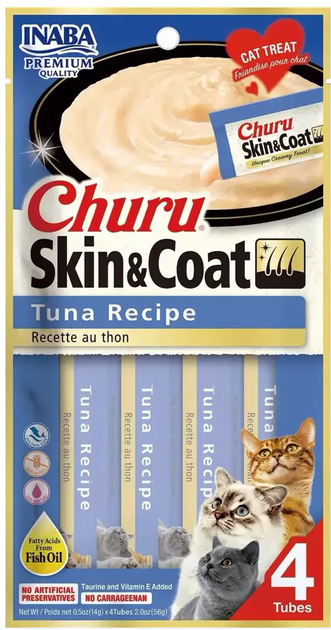 Ласощі для котів Inaba Churu Skin&Coat тунець 0.056 кг (4262365736710) - зображення 1
