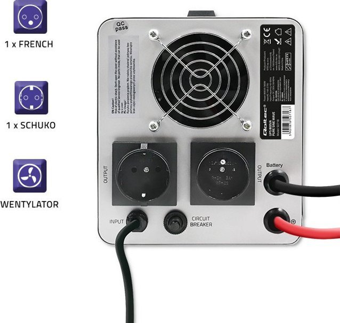 ДБЖ Qoltec Pure Sine Wave 800VA/560W Постійна фаза (50718) - зображення 6