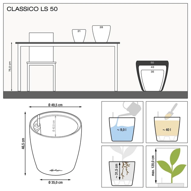 Вазон Lechuzа Classico Premium LS 50 серо-коричневый 40 л - изображение 2