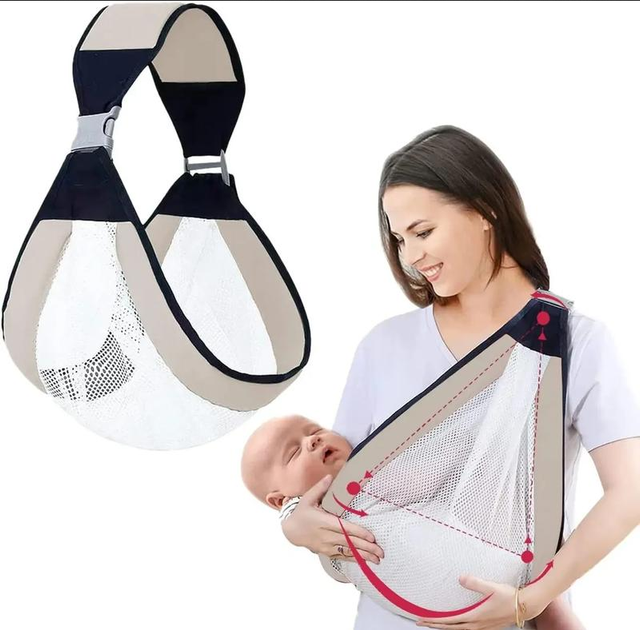 Рюкзак-переноска слинг для новорожденных Baby Sling / Бежевый Сетка/Хлопковое волокно - изображение 2