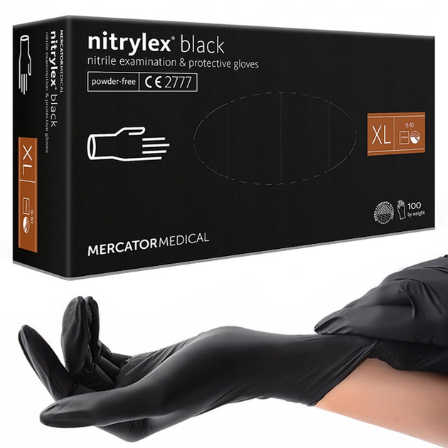Перчатки нитриловые Mercator Medical nitrylex (100 шт), размер XL, чёрные - изображение 1