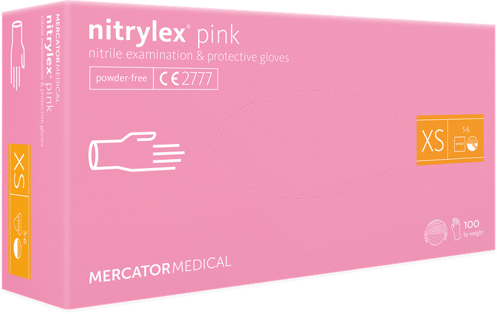 Перчатки нитриловые Mercator Medical nitrylex (100 шт), размер XS, розовые - изображение 1