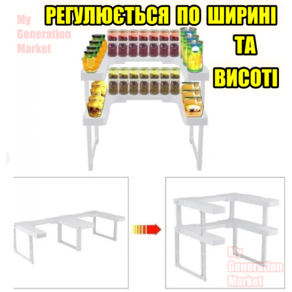 Полка органайзер для специй универсальная пластиковая регулируемая 2 яруса для кухни банок косметики в шкаф белая - изображение 3