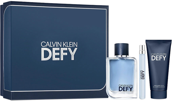 Zestaw Calvin Klein Defy Eau De Toilette Spray 100 ml + Żel pod prysznic 100 ml + Perfumowany spray 10 ml (3616302686513) - obraz 1