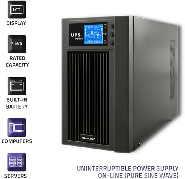 ДБЖ Qoltec Pure Sine Wave 3000VA/2400W (53043) - зображення 4