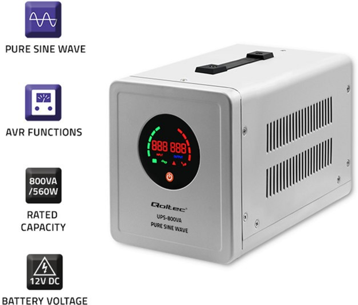 ИБП Qoltec Pure Sine Wave 800VA/560W (5901878507200) - изображение 5