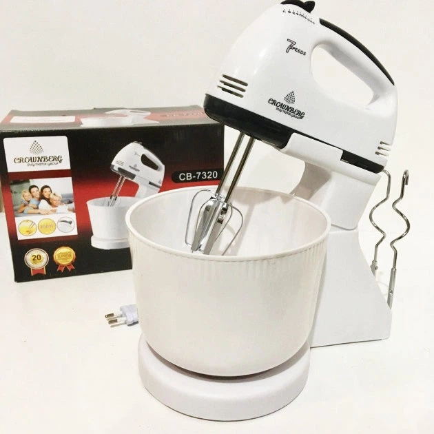 Миксер Crownberg CB-7320 ручной с подставкой и емкостью 2л 300 Вт на 7 скоростей, кухонный тестомес - изображение 5
