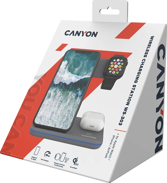 Ładowarka indukcyjna Canyon WS-303 3 w 1 QI Dark Grey (CNS-WCS303DG) - obraz 8