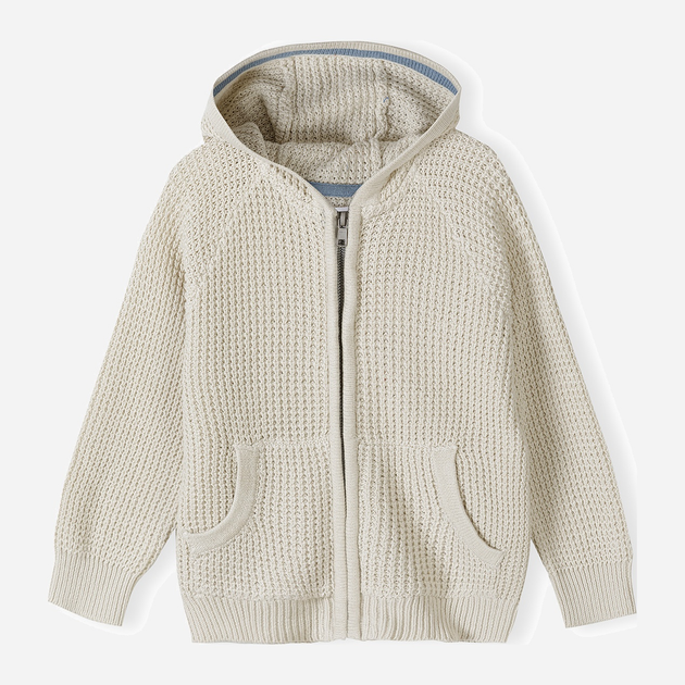 Детская вязаная кофта на молнии с капюшоном для мальчика Minoti Blanc 3 39355KID 92-98 см Бежевая (5063025158205) 