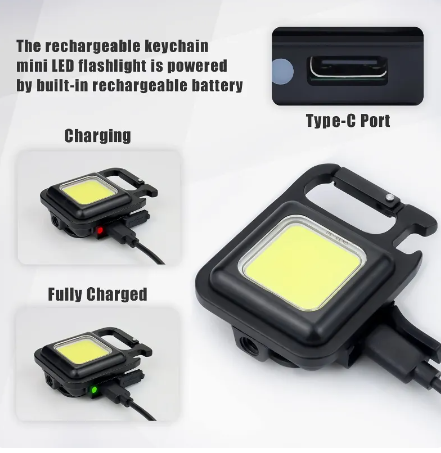 Ліхтарик брелок акумуляторний LED COB з карабіном та магнітом 500 mAh - изображение 5