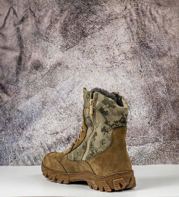 Тактические зимние кожаные берцы с овчинным мехом, тактическая обувь цвет койот 47 - изображение 2