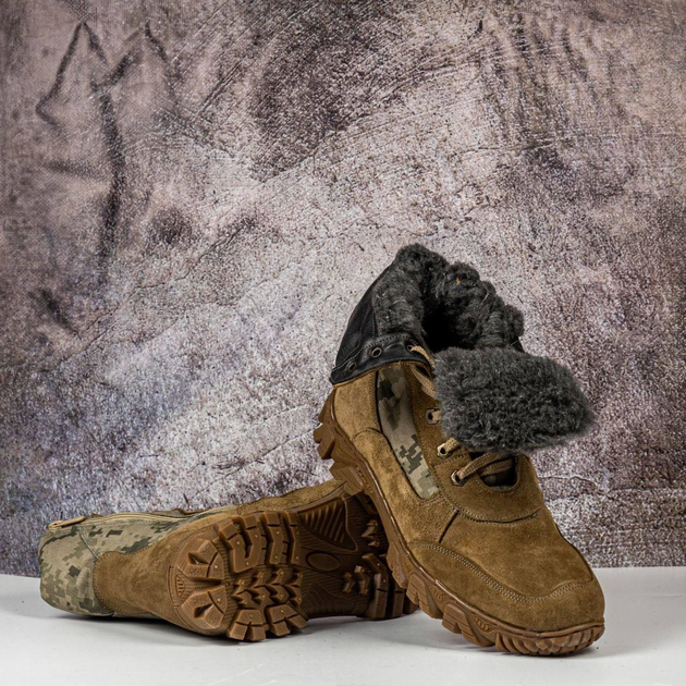 Тактические зимние кожаные берцы с овчинным мехом, тактическая обувь цвет койот 44 - изображение 1
