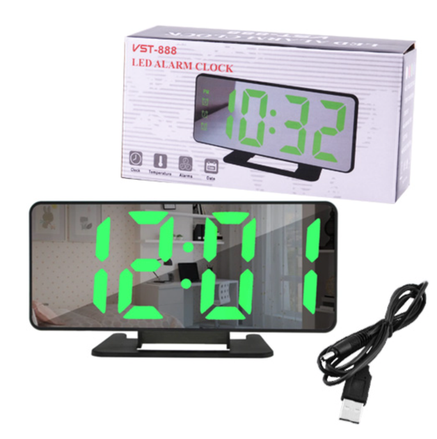 Настільний LED годинник - будильник з термометром VST-888 (працюють від USB) Black/Green - зображення 2