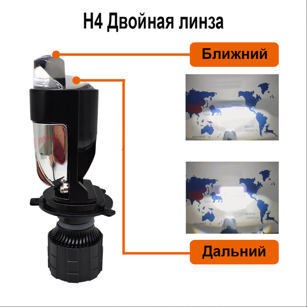 Двойная LED линза H4 Terra A82, 80W, 30000L, 12-80 В, световой чип 3570 - изображение 3