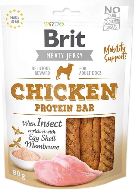 Ласощі для собак Brit Jerky Chicken Protein Bar with instect - Курка 80 g (8595602543762) - зображення 1
