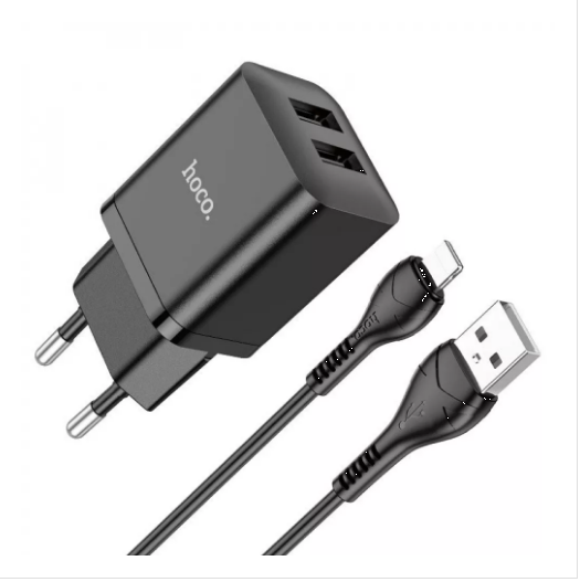 Зарядное устройство Hoco Lightning Cable Maker dual port charger set N25 |2USB, 2.1A| black - изображение 3