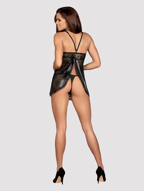 Komplet (babydoll + stringi) Obsessive Behindy S/M Czarny (5901688223611) - obraz 4