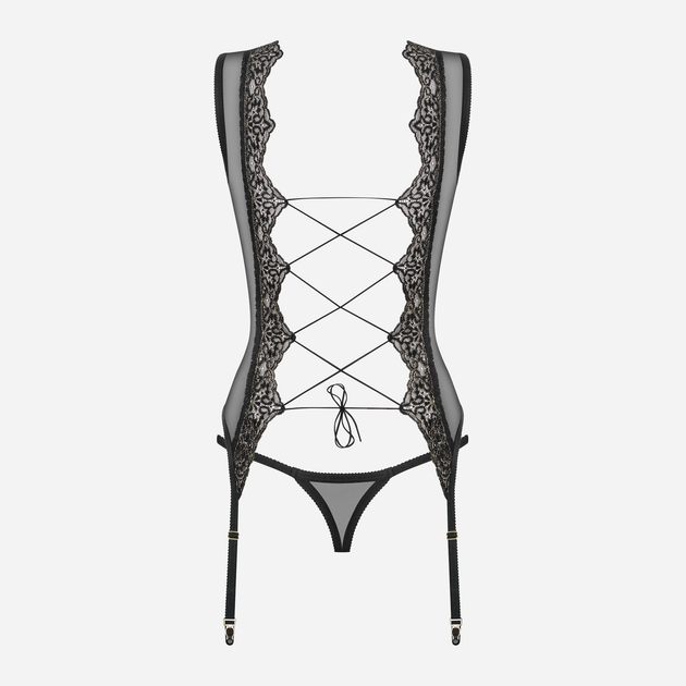 Комплект (корсет + трусики-стрінги) Obsessive Meshlove L/XL Чорний (5901688229460) - зображення 6