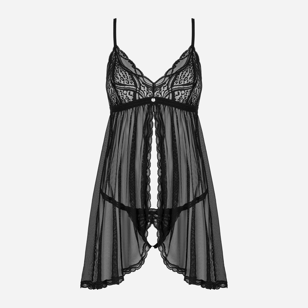Komplet (peniuar + stringi) Obsessive Sedila S/M Czarny (5901688237182) - obraz 5