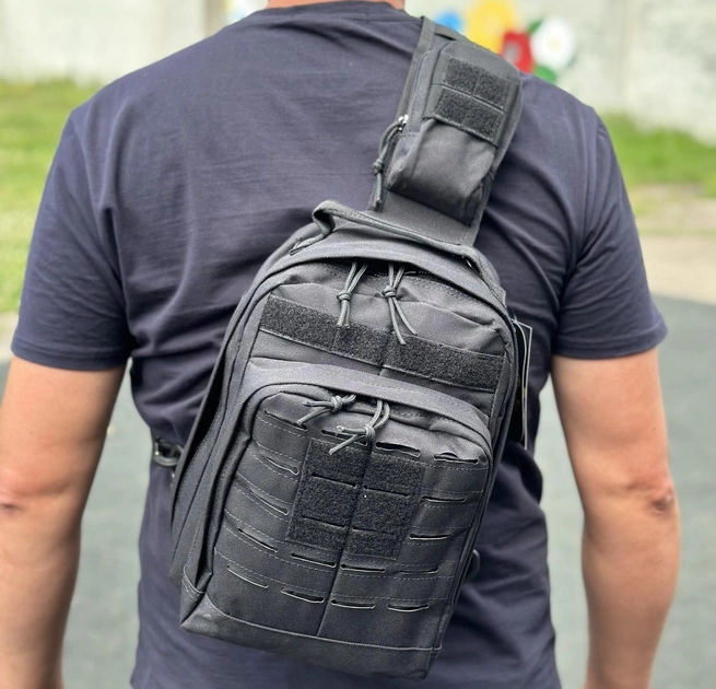 Тактичний однолямковий міський рюкзак SILVER барсетка сумка слінг із системою molle на 9 л Black (silver-003-black) - зображення 1