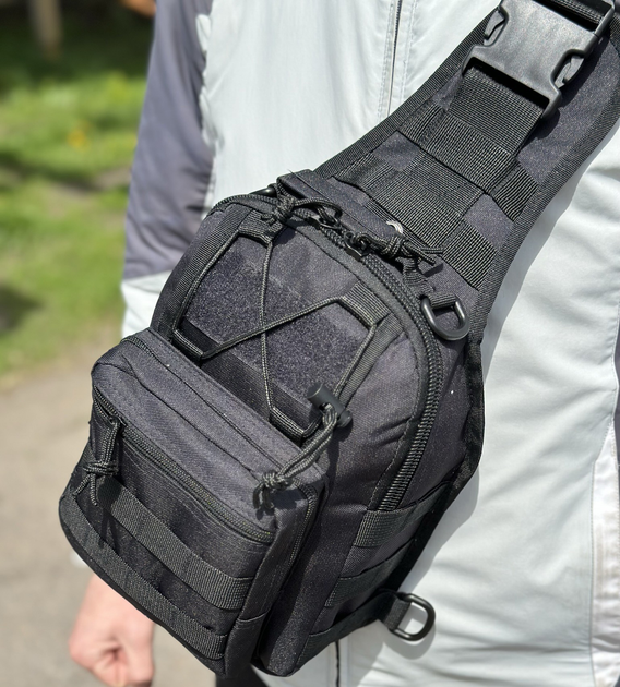 Тактический однолямочный рюкзак городской Tactic сумка барсетка слинг с системой molle на 6 л Black (095-black) - изображение 2