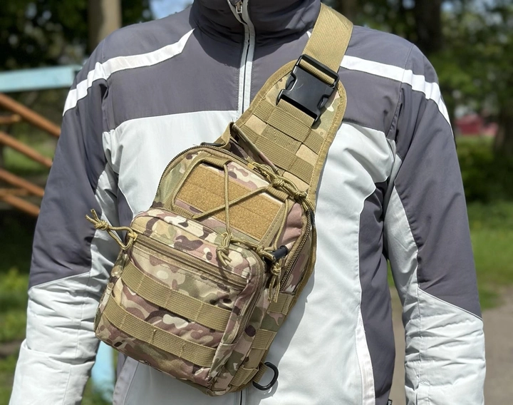 Тактический однолямочный рюкзак городской Tactic сумка барсетка слинг с системой molle на 6 л Мультикам (095-multic) - изображение 2
